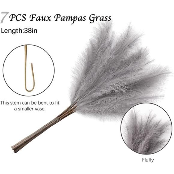 7-Pcs 38"/3.1FT Faux Pampas Grass Large Tall Fluffy Artificial Fake Flower Boho - Picture 2 of 7
